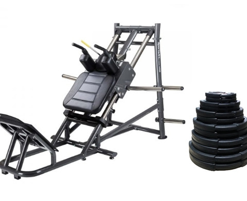 อุปกรณ์ฝึกช่วงล่าง (Hack Squat) พร้อมแผ่นน้ำหนักหุ้มยาง 150 กิโลกรัม