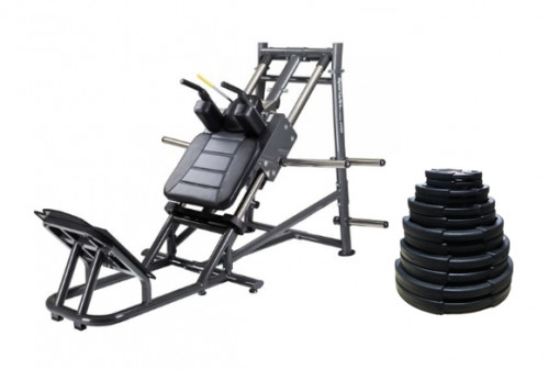 อุปกรณ์ฝึกช่วงล่าง (Hack Squat) พร้อมแผ่นน้ำหนักหุ้มยาง 150 กิโลกรัม